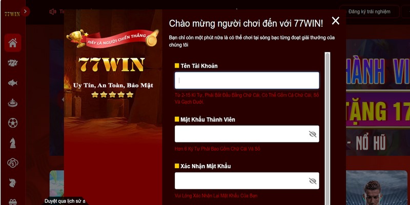 Cuối cùng người chơi hãy xác nhận tài khoản đăng ký 77win